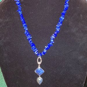 LAPIS CHIP NECKLACE 925 CARABINER STAINLESS STEEL MAGNETIC CLASP